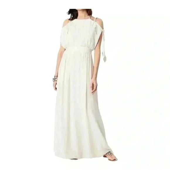 Tory Burch NWT Evalene Ivory Cold Shoulder Crepe Maxi Dress Size 2 - Picture 1 of 11